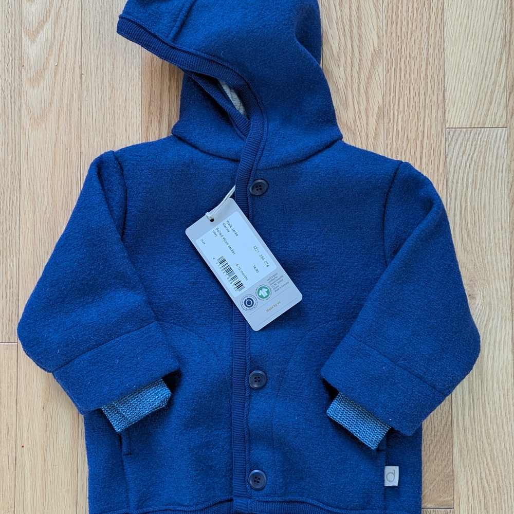 Disana Boiled Wool Blue Hooded Button-Up Jacket